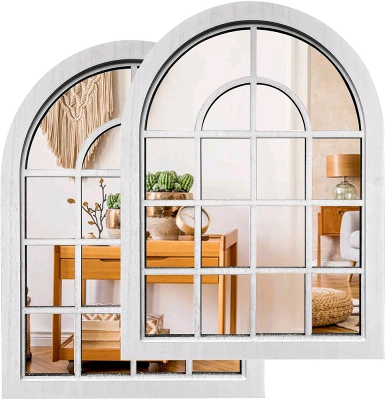 New - ZEXUIRU 2pc Arched Window Wall Mirror . Measures 12"&times;16" each