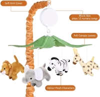 CLYMENE Safari Animals Baby Musical Crib Mobile - Jungle Animals Mobile for Crib with 12 Lullabies 2 AA Batteries Required