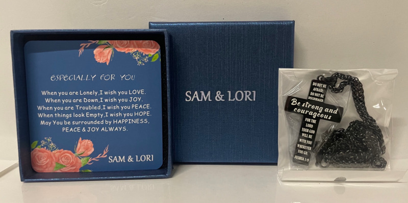 NEW SAM & LORI ‘ especially for you ‘ card and be strong and courageous necklace.