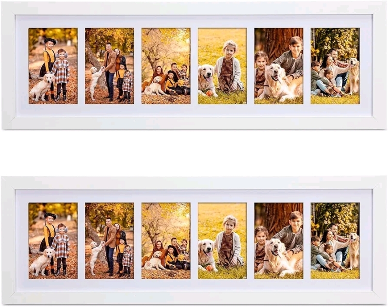 New - Chunful 2 Pcs 28"&times;9.5" Collage Picture Frames for Wall . Multiple 4"&times;6" Slots