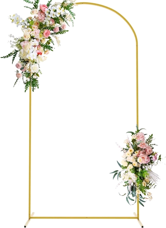 New - 7ft Wedding Arch Backdrop Stand, Square Arch Gold Metal Arch Backdrop Stand