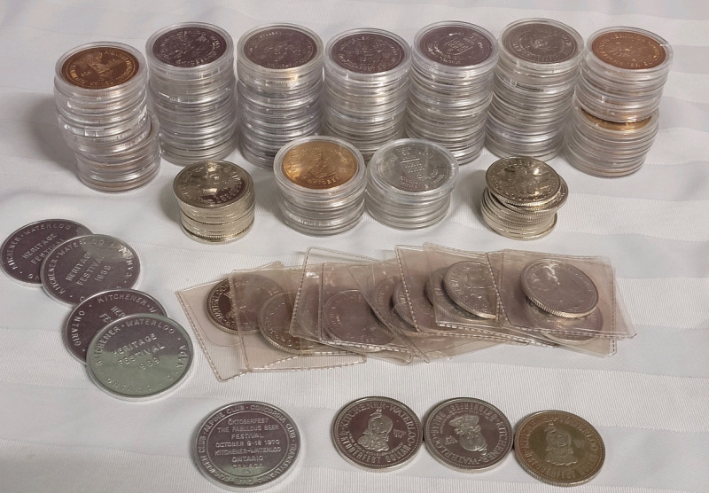 Vintage 1970 - 1986 Kitchener / Waterloo Oktoberfest Tokens . 110+ Tokens includes 1970 Token