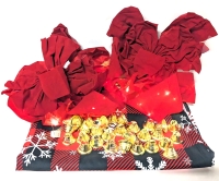 New CHRISTMAS: "It's a wonderful Life" Christmas Ornament Bells, Large Light-Up Bows & Tablecloth