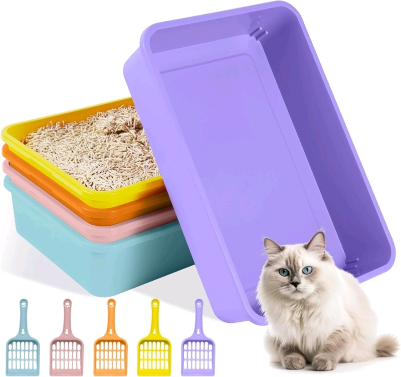 5 New Small Kitten-Size Litter Boxes with Matching Litter Scoopers