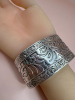 Wide Silver Tone Engaved Bracelet Cuff - 2