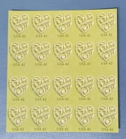 2008 US Postal ' Hearts ' 42 Cent Postage Stamp Panel - 20 Stamps