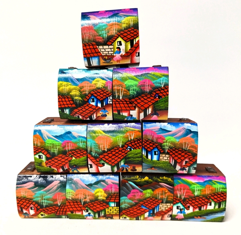 10 New Gorgeous and Brightly Coloured Small Handpainted Wooden Chests / Ring Boxes