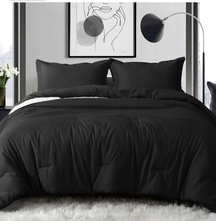 MUXHOMO Queen Comforter Set, Black Comforter for Queen Size Bed