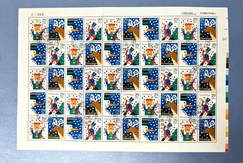 1992 US Postal ' Season's Greetings' 29 Cent Postage Stamp Panel - 50 Stamps