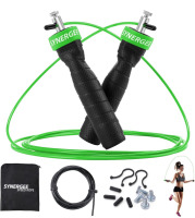 NEW Synergee Speed Jump Ropes , Anti-Slip Handles with Steel Ball Bearings , 2 Adjustable 10 Ft Cables and Carrying Bag , green