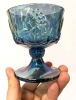 Vintage Indiana Carnival Glass Iridescent Red Open Sugar Dish & 2 Blue Carnival Glass Footed Glasses / Compote Dishes - 3