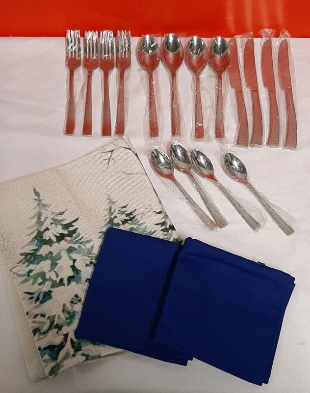 New 16 Piece Stainless Steel Cutlery Set and 3 Pillow Covers