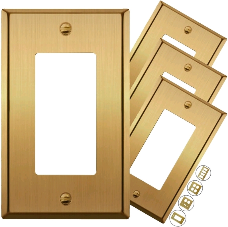 New Rio Salto STANDARD SIZE Metal Gold Light Switch Wall Plate / Outlet Cover / Rocker Covers 1 Gang 4.50" x 2.76" (4 Pack)