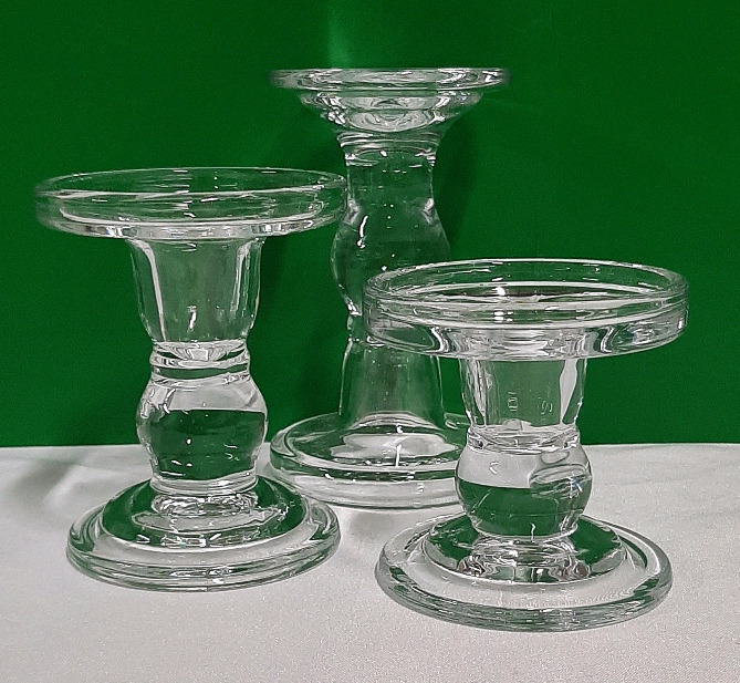 New 3 Glass Candle Holders 3.25" 4.25" 5.50"