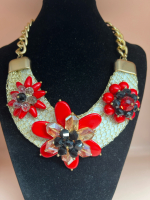 Statement Scarlet Mesh Flower Necklace