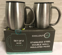 Pr of Stainless Steel Double Wall Insulated Mugs 14 oz like new