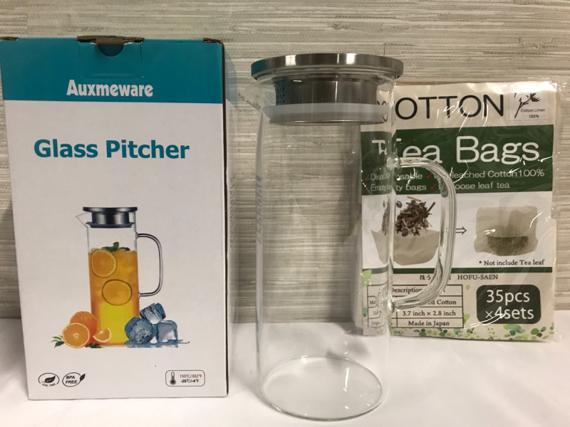 New Glass Pitcher 8 inches & Cotton Tea Bags