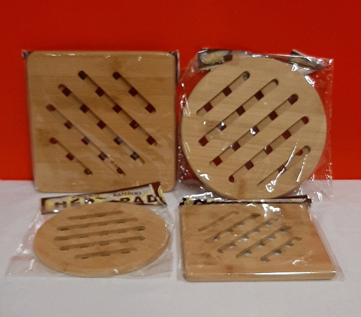 New 4 Bamboo Trivets. Largest one is 7 x 7"