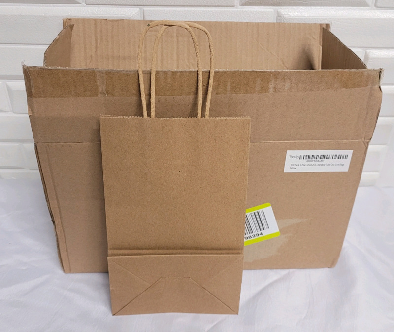 New - 100pcs 5"×3"×8" Brown Paper Take Out Cub Bags