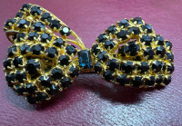 Black diamanté Glass rhinestone Bow Brooch