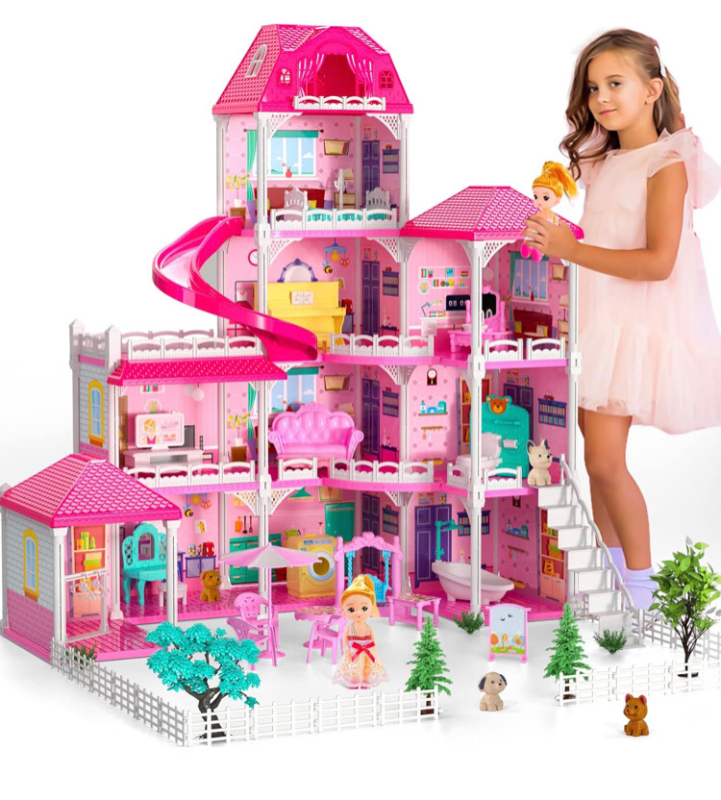 New Doloowee Doll House, Dream Doll House Furniture Pink Girl Toys