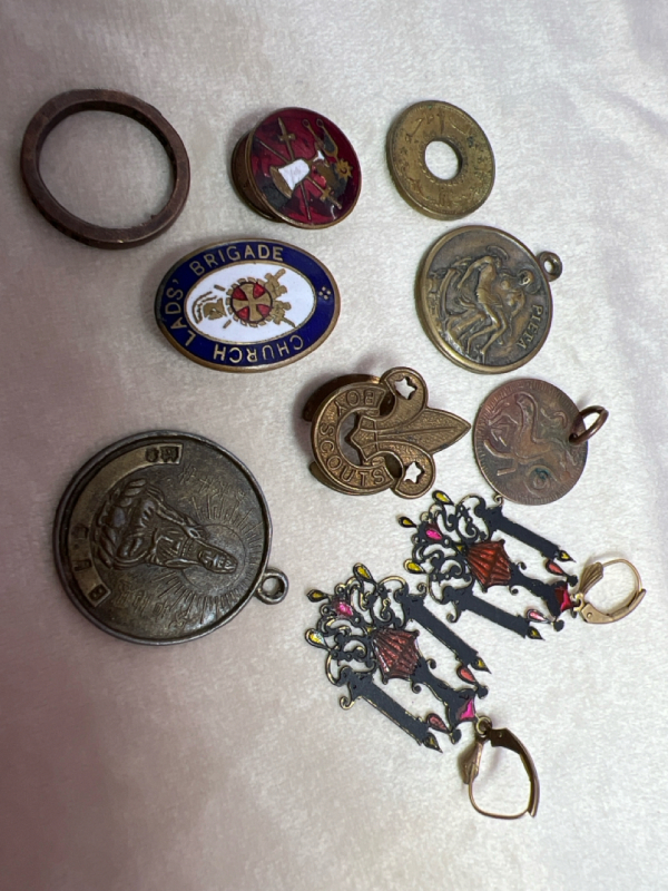 Antique Stud Coin Medalians Saint Christopher & Enamel Unique Ring