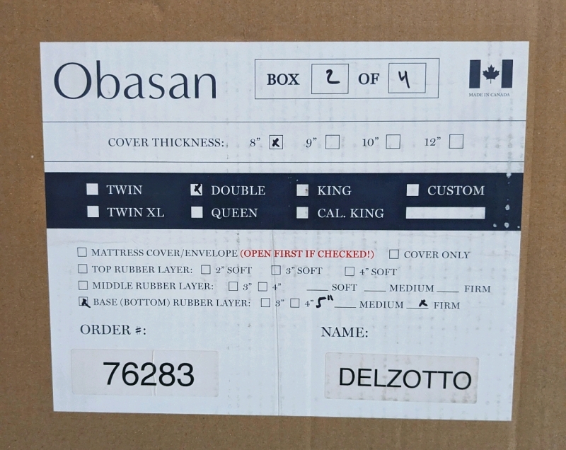 New OBASAN Size Double Mattress Rubber Base Layer (Firm)