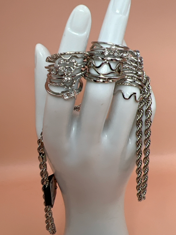 Chunky Rope Chain 25 Silvertone Stackable Rings