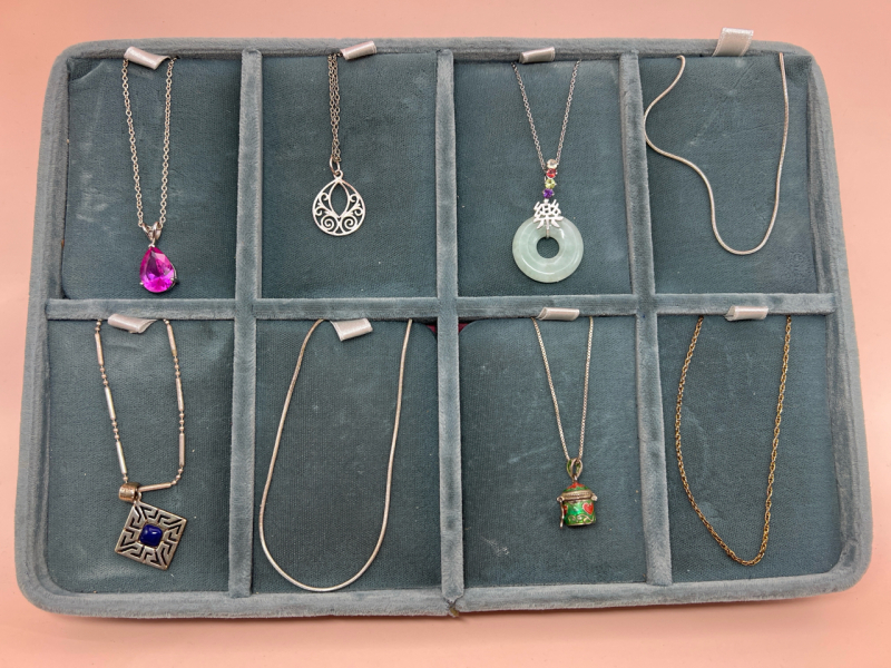 Sterling Silver Chains with Pendants Display included