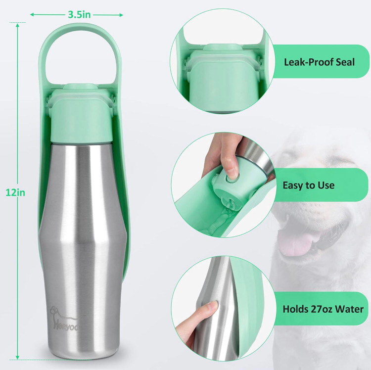 Heeyoo Portable Dog 270 oz Water Bottle - Stainless Steel Dog Travel Water Bottle with Drinking Feeder