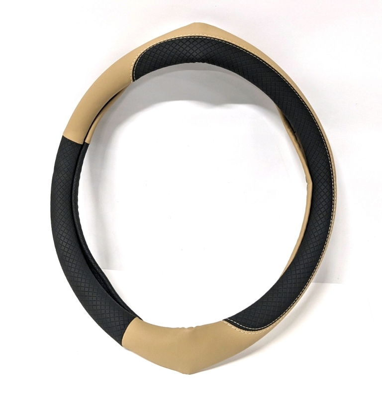 New Car Steering Wheel Cover with Stretch (Black & Tan)