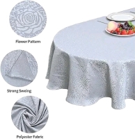 New HAORUI Oval Jacquard Tablecloth Peony Damask Patterns - 52 x 70"