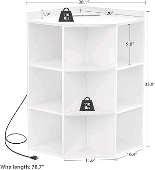 Aheaplus Corner Storage Cabinet with Outlets and USB Ports