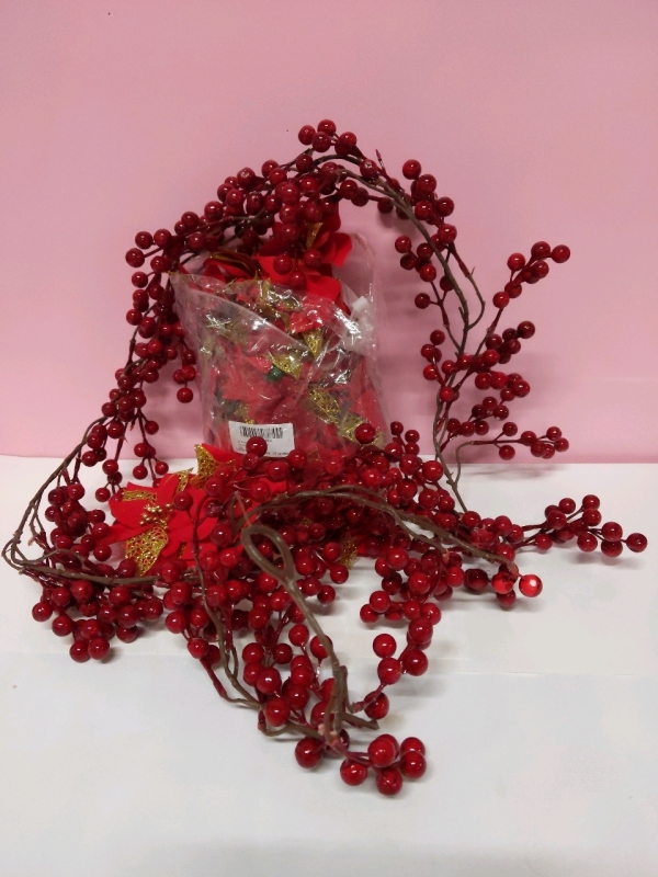 Christmas Garland and Poinsettia Ornaments