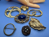 Seven Vintage Brooches Two signed