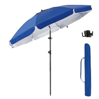 New - Royal Blue 6.5ft Beach Umbrella with Sand Anchor & Bag Hooks plus Carry Bag