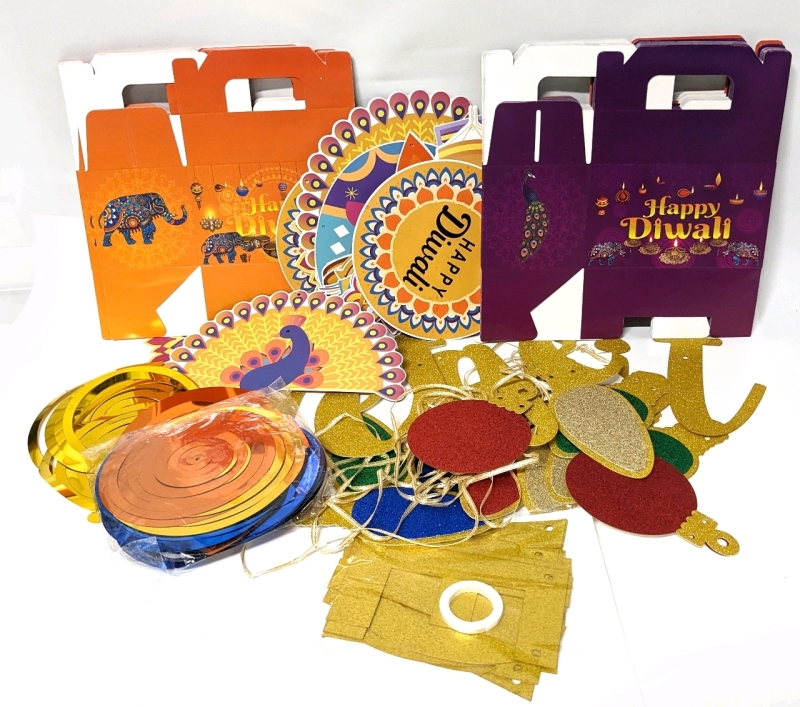 New PARTY Supplies : Happy Diwali Gift Boxes & Decorations + "Let's Get Lit" Decorations + "Born to be Wild" Banner