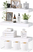 3 New Qeeig White Floating Shelves with Basket