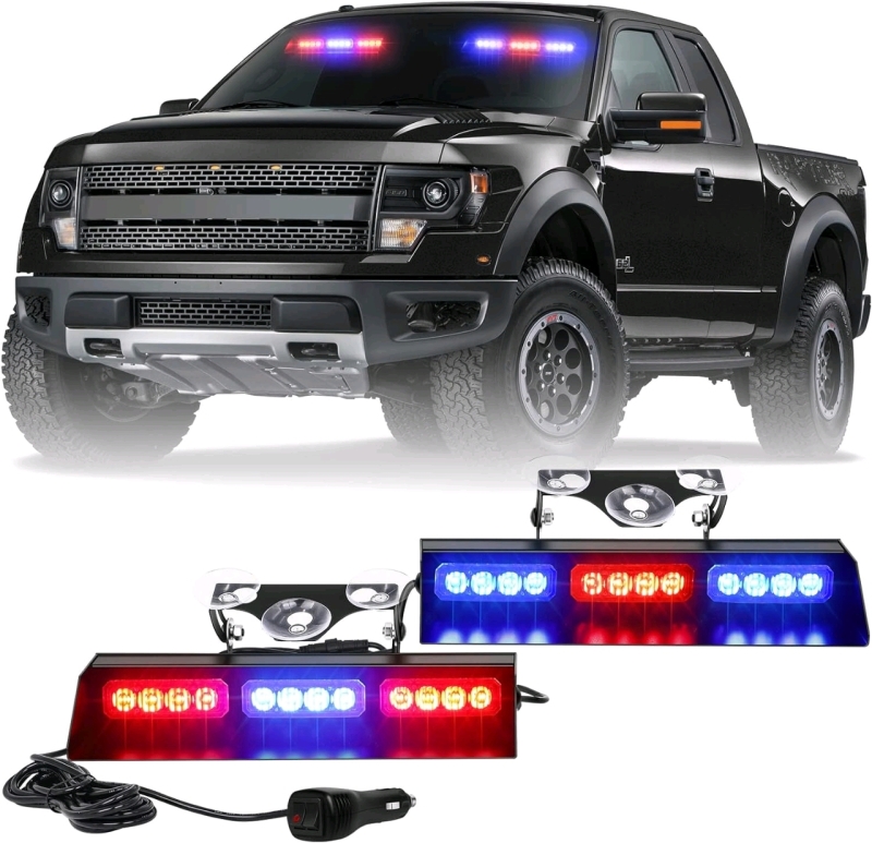 XRIDONSEN Emergency Strobe Dash Police Lights Traffic Advisor Lights Bar Safety Hazard Warning Interior Front/Rear Windshield Deck Split for Vehicles (Red/Blue, 2x10 inch)