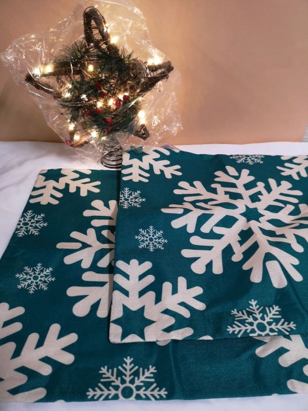 New Light-up Star Tree Topper + Throw Pillow Covers