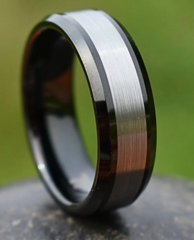 Tungsten Ring Black Brushed Silver King Will Vow Keeper