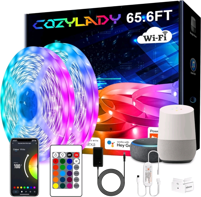 New Cozylady RGB LED Strip Lights 65.6FT* WiFi LED Light Compatible with Alexa and Google Home