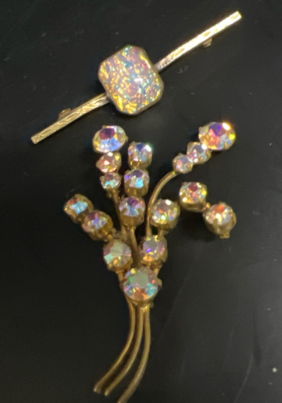 Fire Opal Bar Pin Austria Crystal Rhinestone Brooch