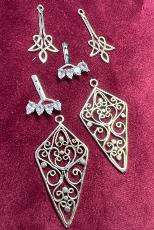 Six 925 Sterling Jewelry Pendants Earring Findings