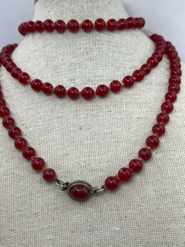 Vintage Carnelian knotted Stone Necklace 42 inch