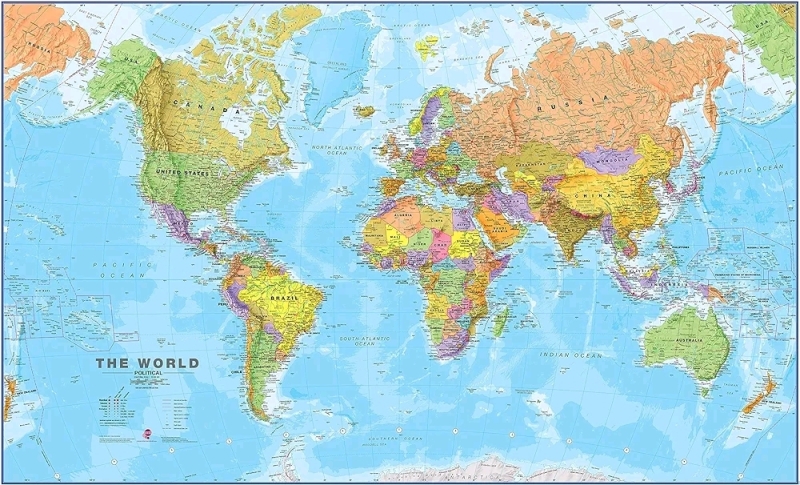 New - Maps International World Wall Map , Front Lamination . Measures 47"×33" . Rolled