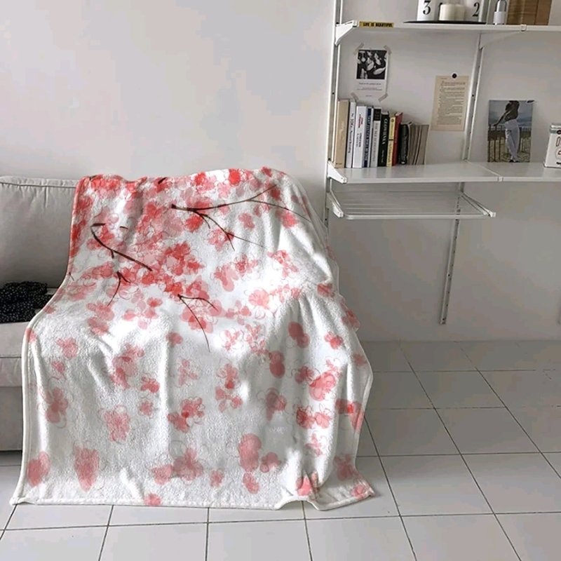 New without Tags Fleece Microfibre Blanket With Cherry Blossom Pattern 60 x 50"