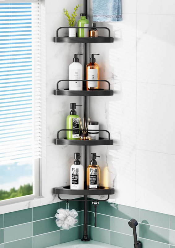 Corner Shower Caddy Tension Pole and Shelves.