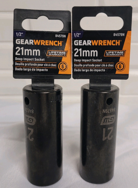 New - Gearwrench 1/2" × 21mm Deep Impact 6 Point Sockets . Two (2) Sockets