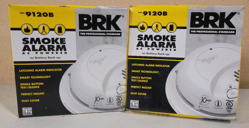 New - BRK AC PoweredSmoke Alarms with Battery Back-Up . Two (2) Alarms